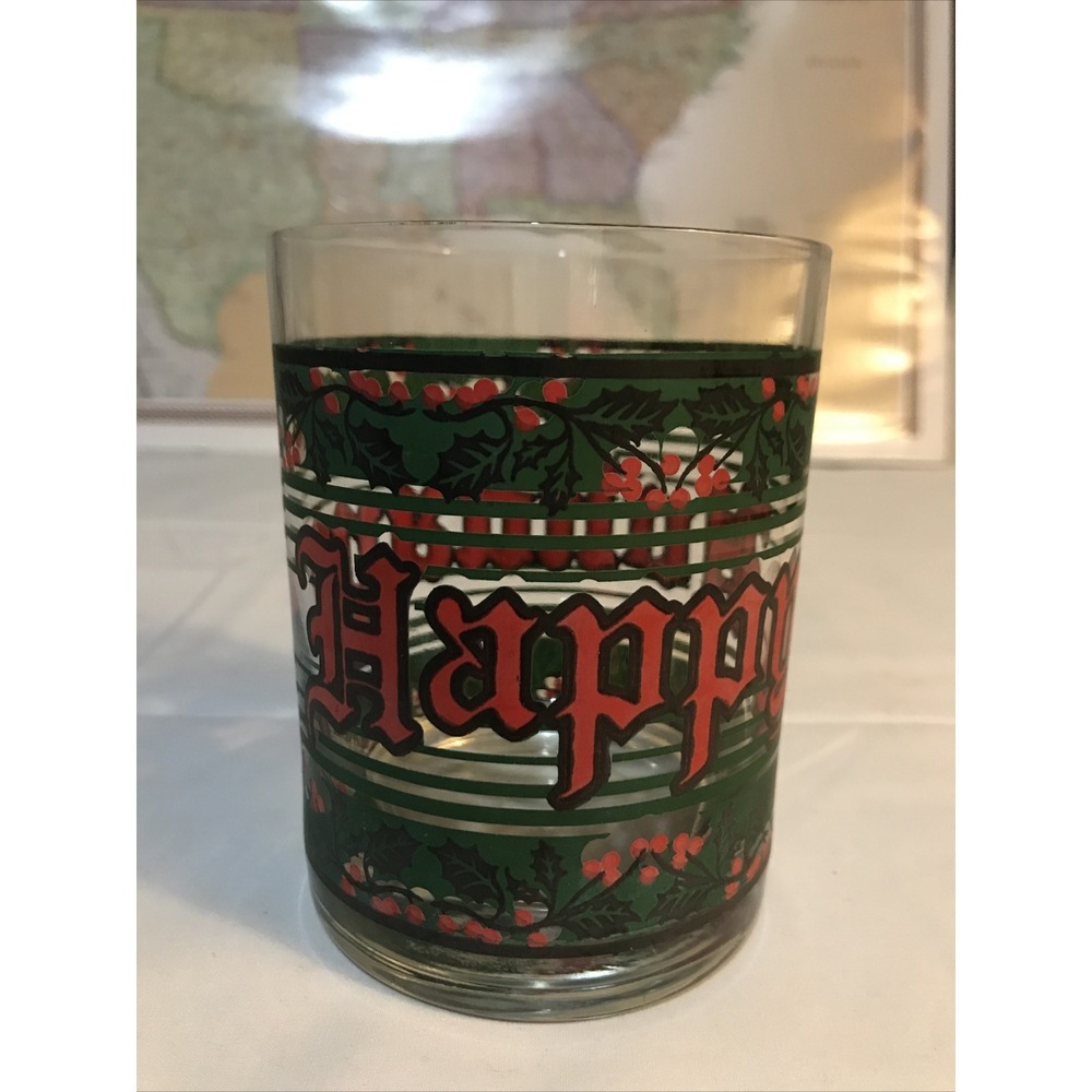 Vintage Houze "Happy Holidays" Double Old Fashioned Cocktail Glass 4 Inches